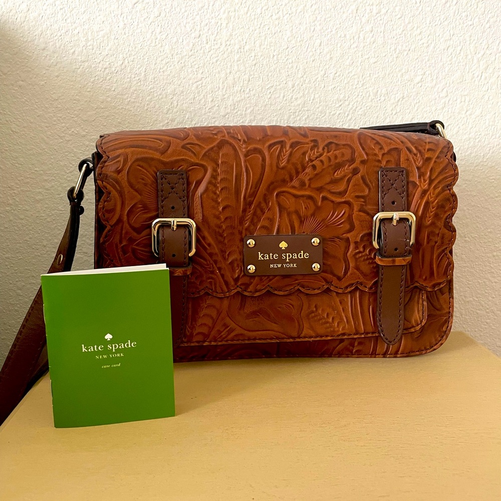 NWOT Kate Spade Brown Leather Embossed Authentic Rosalia Scout Shoulder Bag